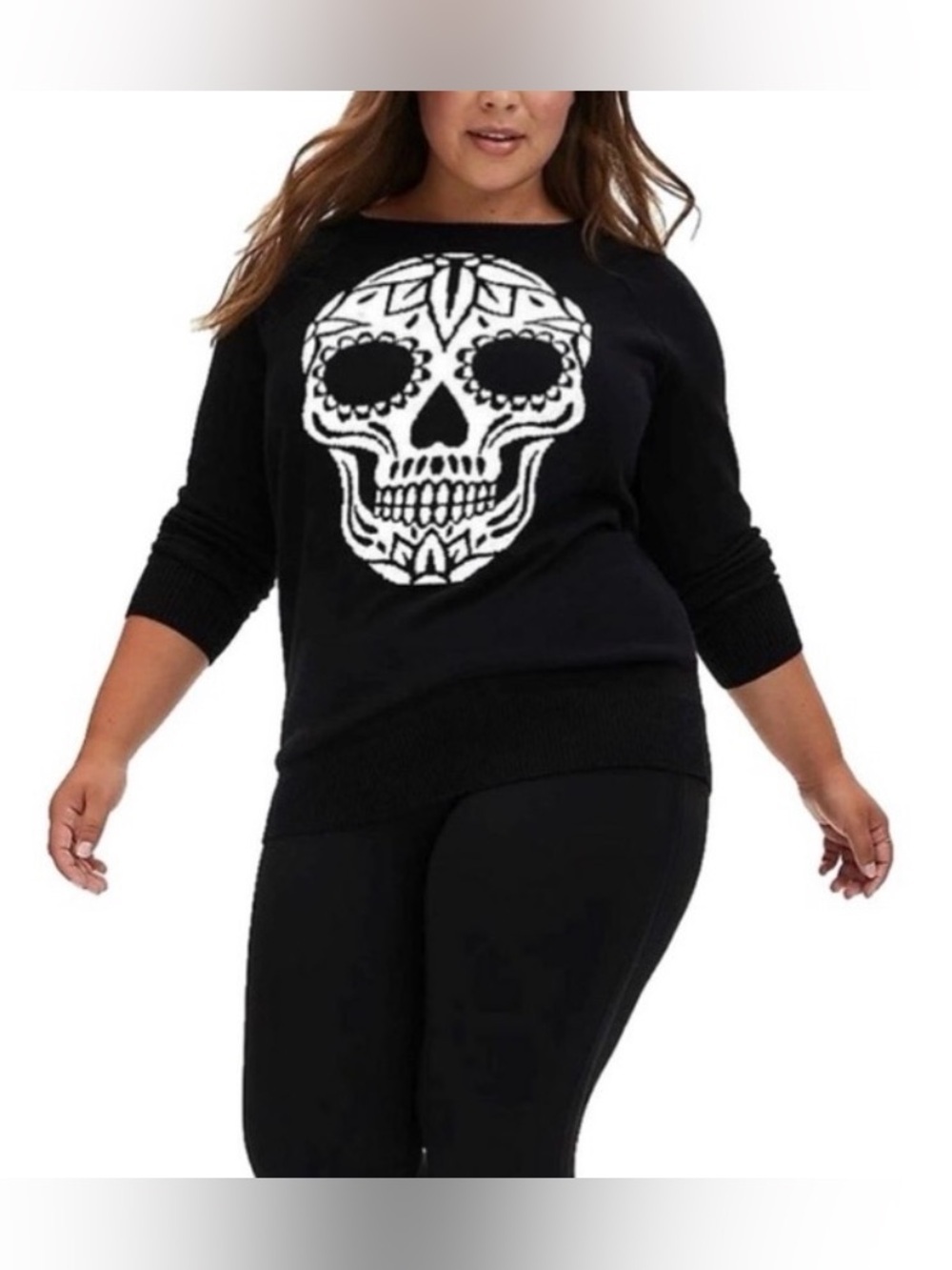 Torrid Sugar Skull Sweater Women Plus Size 2 Black Cotton Dia De Los Muertos